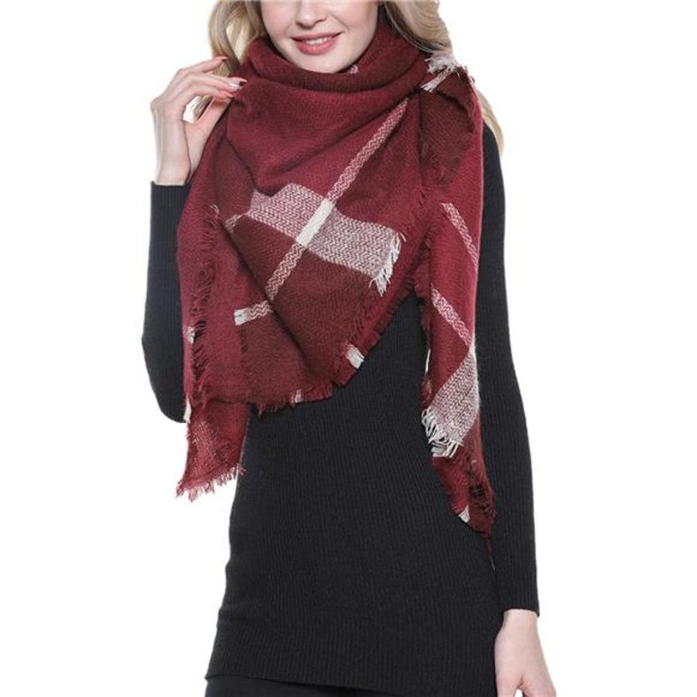 Red Plaid Print Oversized Blanket Scarf‎ Tartan Checked Shawl Wrap Scarf Scarves